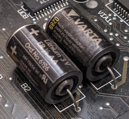 2 intact varta batteries on a Macintosh II 2 intact varta batteries on a mac ii